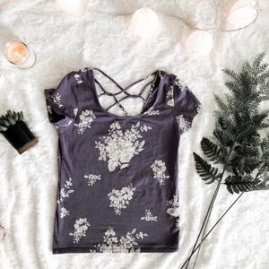 Floral Tee with Open Cross Strap Back